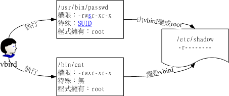 SUID程式執行的過程示意圖