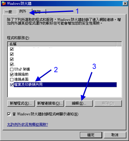Windows XP 伺服器防火牆示意圖 Windows XP 伺服器防火牆示意圖