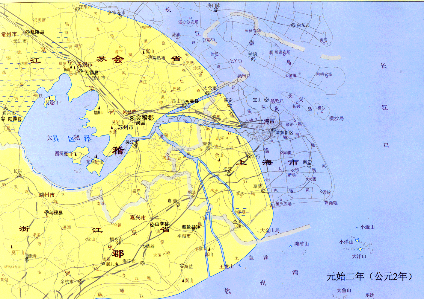 上海历史地图西汉时期——元始二年（公元2年)