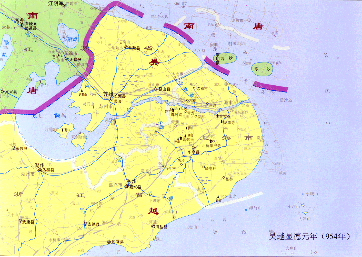 五代十国时期——吴越显德元年（954年）上海历史地图